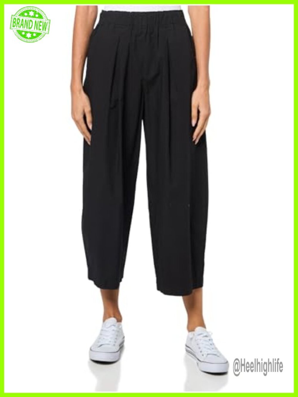 Stripe Rib & Poplin Mix Media Cropped Pants Pull On Mid Rise Regular Fit